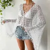 Frauen Blusen Sommer Strand Kleid Spitze Fledermaus Ärmel Shirts Aushöhlen Bademode Cover Ups Sexy Outfits Frauen Beachwear