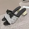2024 summer new arrive women genuine leather slippers runway open peep toe chunky heel patchwork outdoor walking daily outfit sweet women designer slippers