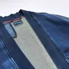 Erkekler Indigo Denim Patchwork Cardigan Ceket Japon Retro Sonbahar ve Kış Gevşek Taoist Robe Ceket 92J1#