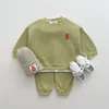 Set di abbigliamento Bambini Abiti primaverili Orso dei cartoni animati Sport casual Vestito da bambino Ragazzo Ragazza Cotone Waffle Pullover Top Pantaloni 2 pezzi Felpa per bambini