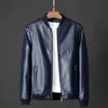 Männer Mantel Stilvolle Männer Faux Leder Motorradjacke Winddicht Stehkragen Reißverschluss Taschen für Herbst/Winter Weiche Männer k7BI #