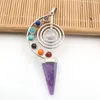 Hanger Kettingen FYJS Unieke Verzilverde Spiraal Met 7 Kleuren Kleine Kralen Piramide Steen Healing Chakra Spirituele Sieraden