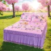 Conjunto de colcha palácio princesa para casa 1.5/1.8/2m lençóis de cama antiderrapante, moda, impressão de flor macia, vestido de renda sexy