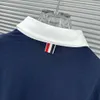 Marineblauw reverspaneel met knopen aan de voorkant POLO T-shirt met korte mouwen Trendy