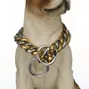 Collier pour grand chien en acier inoxydable, couleur or, chaîne de sécurité, bordure cubaine, fournitures entières, 12-32 ras du cou, 221g