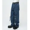Jeans masculinos 2024 primavera zíper algodão coreano solto personalidade de rua múltiplos bolsos emenda conceber pernas largas