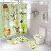 Curtains Funny Cartoon Rabbit Waterproof Bath Curtain Easter Series Bath Mat Set Polyester Toilet Rugs Antislip EcoFriendly Carpets