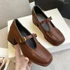 Dress Shoes British Small Leather For Women Design Thick Heels High Square Toe Belt Buckles Casual Single