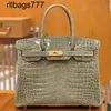 Luxurys Bk Genuine Handbag Leather Sewn Big 30 Nile Crocodile Fashion Portable Women's Luxury Turtle Grey