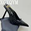 Scarpe eleganti Punta a punta Cinturino con fibbia alla caviglia Sandalo per banchetti con tacco alto Nero in vera pelle Dorato sottile Designer Party Carriera 2024