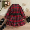 Girl's Dresses Kids Dresses For Girls Turn Down Collar Belted Red Plaid Shirts Dress Children Clothing Party Dresses For Girls yq240327