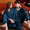 SUO CHAO S-6XL Paar Seidensatin-Pyjamas Damen Herren Langarm Revers Tops Hosen 2 Stück Pyjamas Nachtwäsche Nachtwäsche Homewear240327