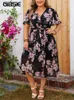 GIBSIE Plus Size Surplice Neck Butterfly Sleeve Belted Dres Holiday Floral Print Aline Boho Summer Long Dresses 2024 240321