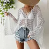 Frauen Blusen Sommer Strand Kleid Spitze Fledermaus Ärmel Shirts Aushöhlen Bademode Cover Ups Sexy Outfits Frauen Beachwear