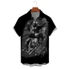 Camisas casuais masculinas moda lapela caveira motocicleta digital impressa camisa de manga curta