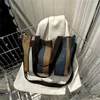 Kvällspåsar 2024 Canvas Stripe Tote Bag Vintage Shoulder Crossbody Large Capacity Women's Handbags Shopping Travel Square Handväska