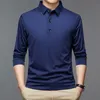 spring and Autumn Men's Pullover Polo Butt Solid Color POLO Bottom Shirt Lg Sleeve T-shirt Fi Casual Formal Tops U0Fe#