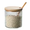 Storage Bottles 280Ml Seasoning Containers Set Japan Hammered Glass Box Kitchen Salt Spice Jar Bag Bamboo Lid Spoon Shelf