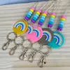 Wholesale New Design Handmade Silicone Beads Pencil Rope Pendant Personalized Rainbow Disc Lanyard Necklace for Women