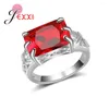 Bagues de cluster Belle Princesse Cut Square CZ 925 Sterling Argent Micro Inlay Rouge Zircone Cubique Romantique Femmes Bijoux De Fête