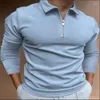 Polos para hombre 2024, moda de primavera y otoño, camiseta POLO ajustada para deportes juveniles, camiseta de manga larga a rayas con cremallera, ropa superior transpirable