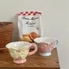 Mugs Korean Hand-painted Three-dimensional Bow Ceramic Mug Cute Girl Heart Coffee Cup Ins Niche High Beauty Teacup Water Milk Cups