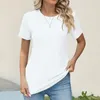 Damenblusen, Damen-Sommer-T-Shirt, O-Ausschnitt, kurze Ärmel, einfarbig, plissiert, lockere Passform, weich, bequem, Stoff-T-Shirts