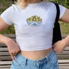 Mulheres Camisetas Pintadas Olive Bowl 90s Baby Tee Vintage Trendy Camisa Gráfica Bonito Estético Crop Top Mulheres Y2K Roupas