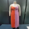 KUCLUT, vestido de talla grande para mujer, moda de verano, cuello en V, tirantes, sin mangas, recorte, bloque de Color, vestidos de gran tamaño para vacaciones 240312