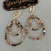 Dangle Earrings Natural Teardrop Multi Color Tourmaline Cz Pave Lever Back Handmade For Women