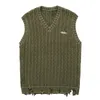 Men's Vests Streetwear Haruku Knitted 2024 Cut Hem Sleeveless Pullover Loose Casual Sweater Vest Tank Tops Men Women Spring