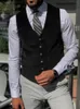 men's Suede Suit Vest Retro Western Denim Sleevel Steampunk Waistcoat Slim Fit Black Vest p7Fn#