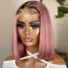 Straight Ombre Pink Bob Wig Lace Front Human Hair Wigs for Women Short Bob Transparent Lace Wig Bleached Knots Pre Plucked