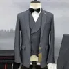 2024 homens de luxo terno azul marinho blcak três peças casaco calças colete entalhado lapela primavera fino ajuste casamento blazer trajes de hombre y9wp #