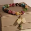 Link Bracelets Colorful Fashion Handmade Beaded Natural Stone Lily Of The Valley Pendant Elastic Bracelet For Women Girls Flower Gifts