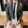 Veste de costume pour hommes Nouveau Fi Style britannique Couleur Plaid Couture Motif Sriped Blazers Slim Casual Mâle Vêtements Costume Veste r2c0 #