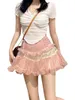 Skirts Women Y2k Lace Ruffle Mini Skirt Elastic Waist Layered Flared Pleated A-line Swing Beach Short