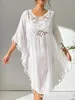 Casual Kleider Fransen Quaste Stickerei Halbarm Tunika Strand Cover Up Cover-ups Langes Kleid Tragen Beachwear Weibliche Frauen K5328