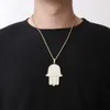 Pendant Necklaces Hip Hop Claw Setting CZ Stone Bling Iced Out Big Hand Of Fatima Pendants For Men Rapper Jewelry Drop