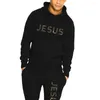 Men's Tracksuits Sports Suit Colorful Jesus Letters Print Hooded Hoodie Jogging Trousers Casual Long Pants Sets Design Man Streetwear