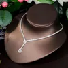 Halsbandörhängen set Hibride Classic Geometric Cubic Zirconia Trendy Pendant and Earring for Ladies Bridal Fashion Gift N-455