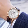 Horloges 41 mm luxe automatische meeuwbeweging Aangepast logo 316L roestvrijstalen kast Datum maanfase lederen horlogeband