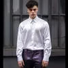 Mens Satin Silk Dress Shirt Long Sleeve Slim Business Formal Casual Tops Classic 240315