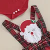 Clothing Sets 3Pcs Baby Girl Christmas Outfits Infant Long-Sleeve Romper Top Suspender Plaid Skirt Set With Headband