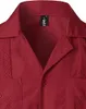 vin rouge quatre poches cubain guayabera chemise hommes à manches courtes camp col chemise mâle brodé cigare mexicain mariage plage chemise c55N #