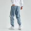 Hombres Joggers Cargo Denim Pantalones Baggy Harem Ropa informal japonesa Styke Hombre Tobillo Harajuku Casual Hip Hop Jeans Pantalones Hombres 783J #