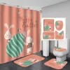 Tende Divertente cartone animato Coniglio Tenda da bagno impermeabile Serie Pasqua Set tappetino da bagno Tappetini da toilette in poliestere Tappeti antiscivolo ecologici