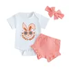 Giyim Setleri Citgeesummer Paskalya Bebek Bebek Kıyafetleri Yazdır Kısa Kollu Romper ve Fırfırlar Şort Sevimli Kafa Giysileri