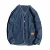 Japan Style Amekaji V-Neck Single Bedeed Men Men Denim Jacket 2023 Spring Mens Vintage Jackets 97yy#