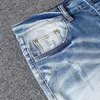 Herren Jeans 2024 Modemarke High Street Farbverlauf Blau Ripped Patch Vintage Wash Baumwollhose Motor Biker Skinny Denim Hose